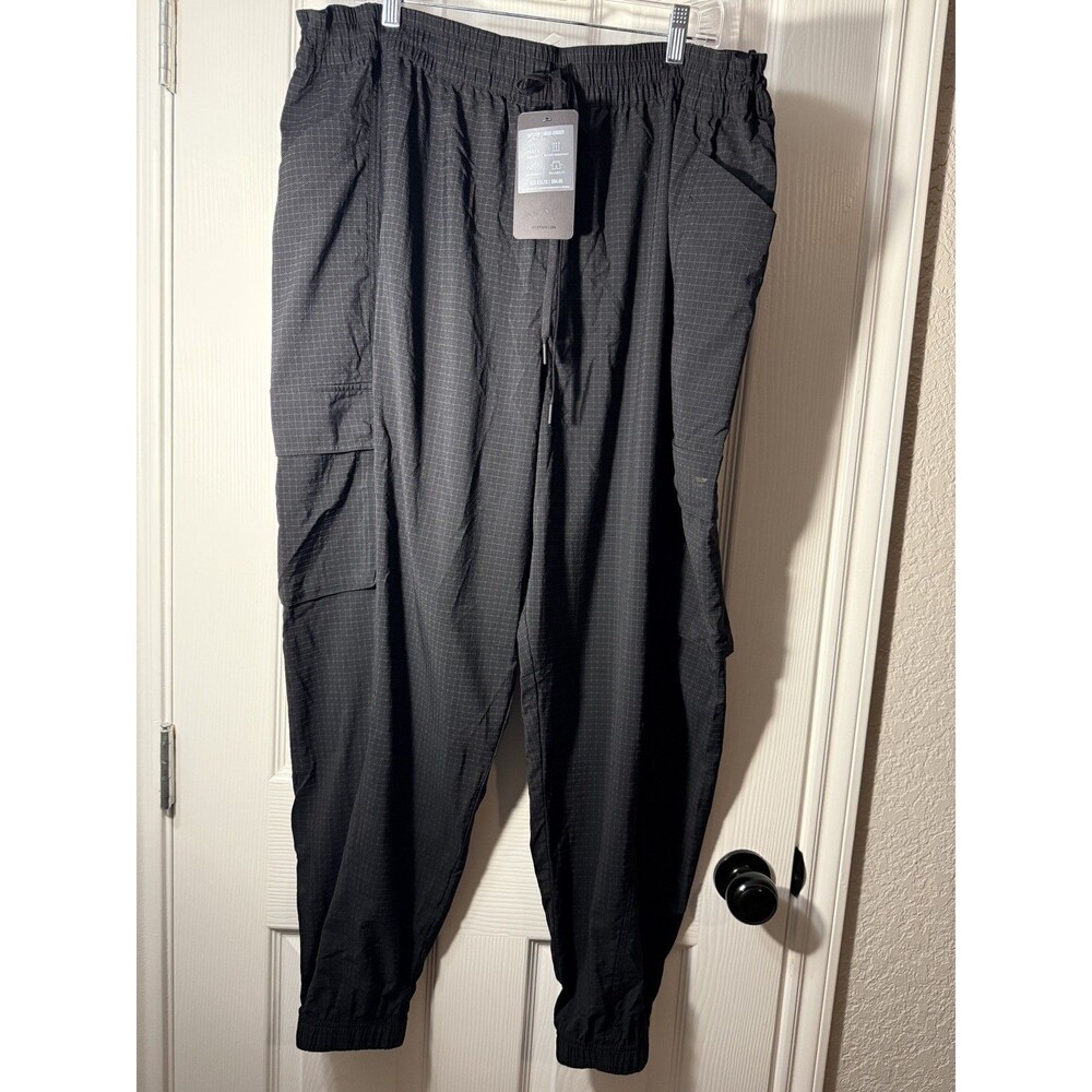 Fabletics Mens 2X Ripstop Cargo Joggers Black Grid Print Active Quick Dry
